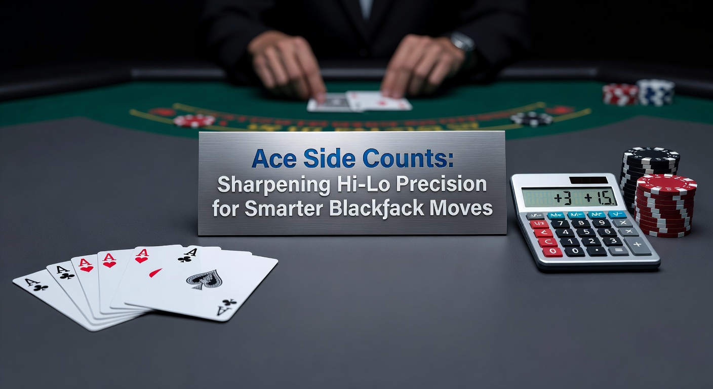 Grafik eines Blackjack-Tisches mit hervorgehobenen Assen und Hi-Lo-Zählkarten, die die Präzision von Side Counts illustrieren