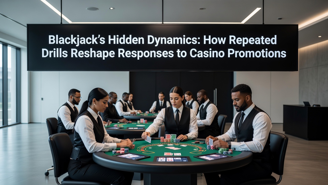 Blackjack-Tisch mit Karten und Chips während einer Promotionsphase in einem Casino