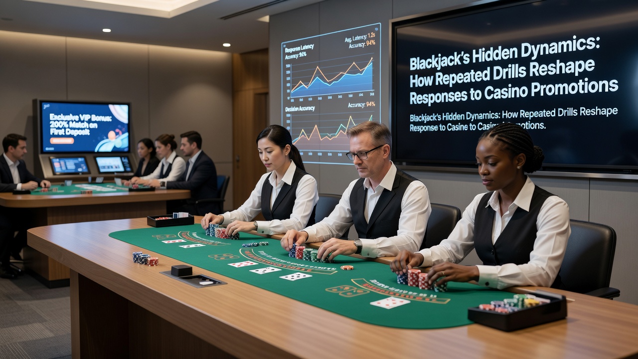 Spieler bei einer Online-Blackjack-Session mit Fokus auf Drill-Übungen und Promotions