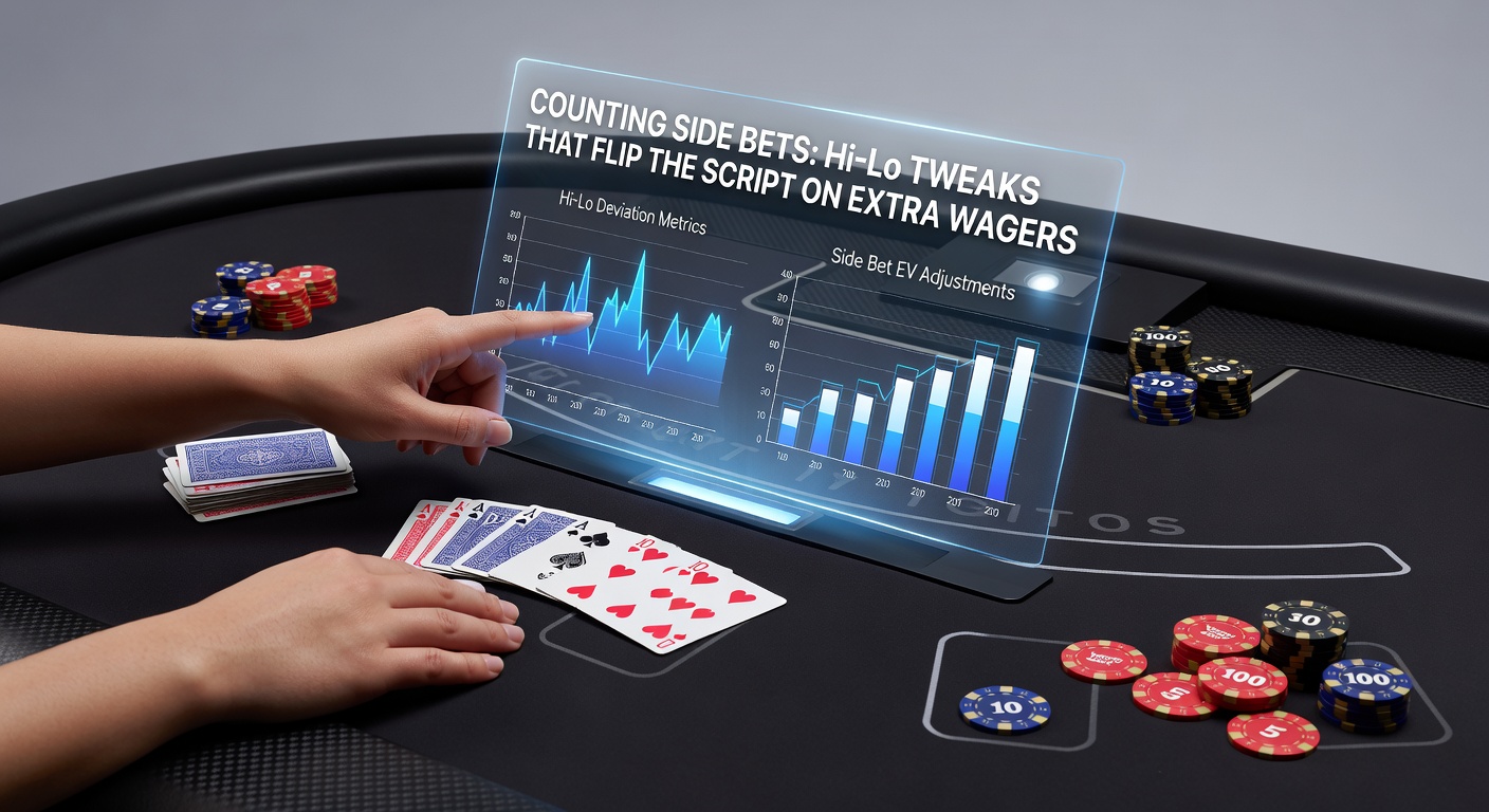 Grafik eines Blackjack-Tisches mit hervorgehobenen Side-Bet-Feldern und Hi-Lo-Kartenwerten