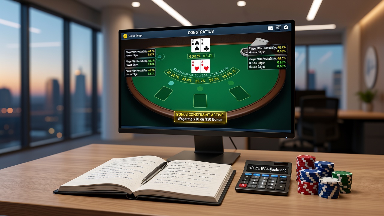 Digitale Blackjack-Übungsplattform mit variablen Quotenanzeigen und Bonusregeln