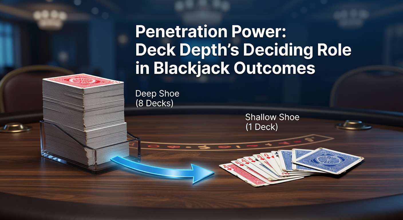 Grafik einer Blackjack-Schuh mit markierter Penetrationstiefe, die den Einfluss auf Kartenverteilung zeigt