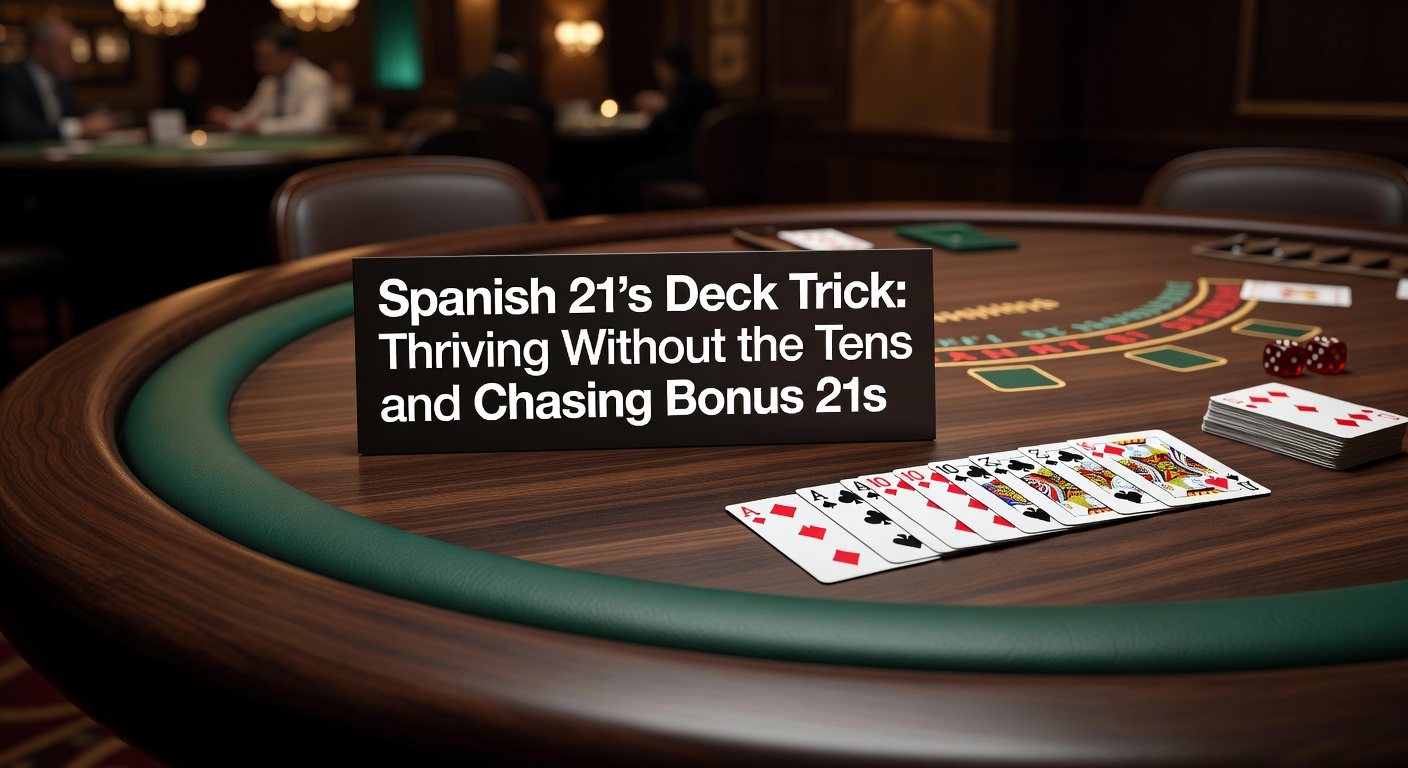 Ein Spanish-21-Tisch mit Karten ohne 10er, bei dem Spieler Bonus-Hand nachjagt