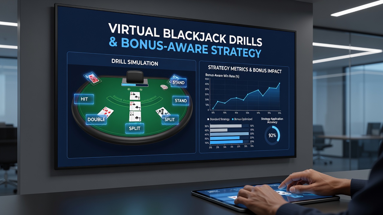 Analyse-Dashboard für Bonus-Strategie-Drills mit Einsatzmustern und Zählstand-Tracking